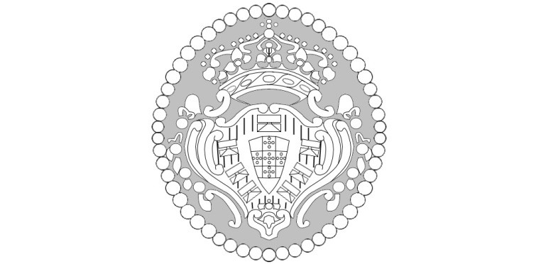 Desenho do medalhão da guarda com as armas de Portugal do reinado de D. Maria I (1777-1816)